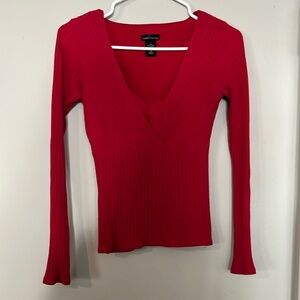 Moda International Red Fitted Long Sleeve Blouse